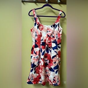 Pappagallo Red Pink Blue & White Floral Print Romantic Sleeveless Dress Size 12